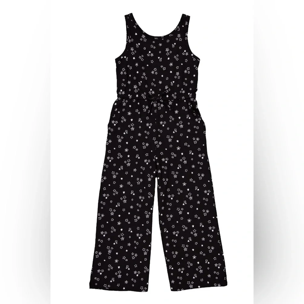Wonder Nation Star Print Jumpsuit‎ Girls XS 4/5 Black Wide Leg NWT
